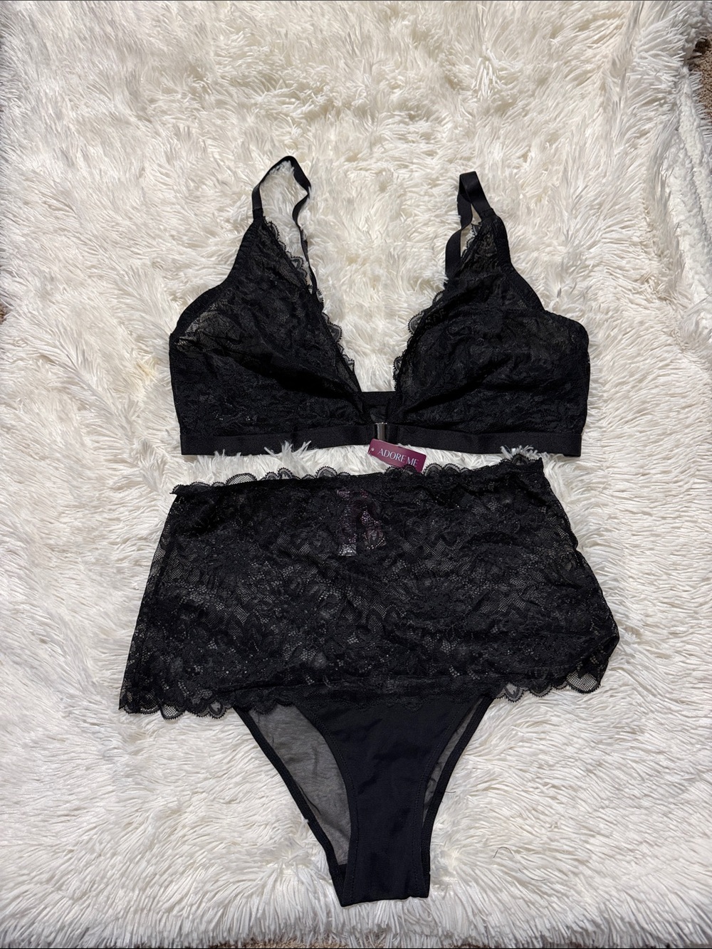 Adore Me Black Lace Bralette with Lace High-Waist Brief